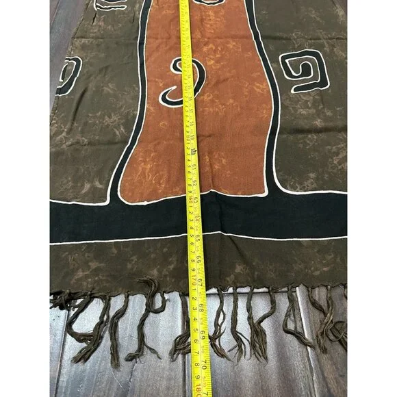 Handmade Blue Hand Rayon Scarf Brown Green Batik Pattern From Bali Indonesia - Picture 7 of 8